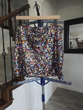 Curve 2XL Multicolor Sequin Mini Skirt Black Party Holiday Sparkle